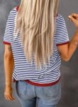 Dokotoo Womens Tops Casual Summer Crewneck Short Sleeve Striped Color