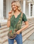 Zeagoo Womens Short Sleeve Tops Summer Henley V-Neck Tshirts Casual